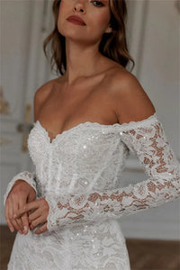 Sexy Off The Shoulder Long Sleeves Full Lace Applique Short/Mini Wedding Dresses Custom Made Formal Bridal Grown 2024 Vestido De