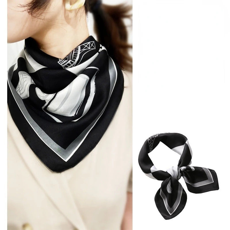 Luxury Fashion Print 70*70cm Silk Square Scarf Women Soft Satin Hairband Neckerchief Tie Female Headband Foulard Bag Ribbon