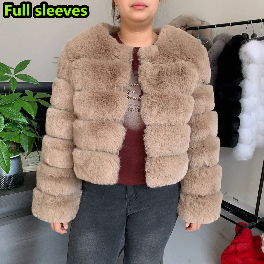 Women's Fashion faux fur coat super hot Autumn Winter women short Faux fox fur fluffy jacket high quality 7xl Ladies furry coats