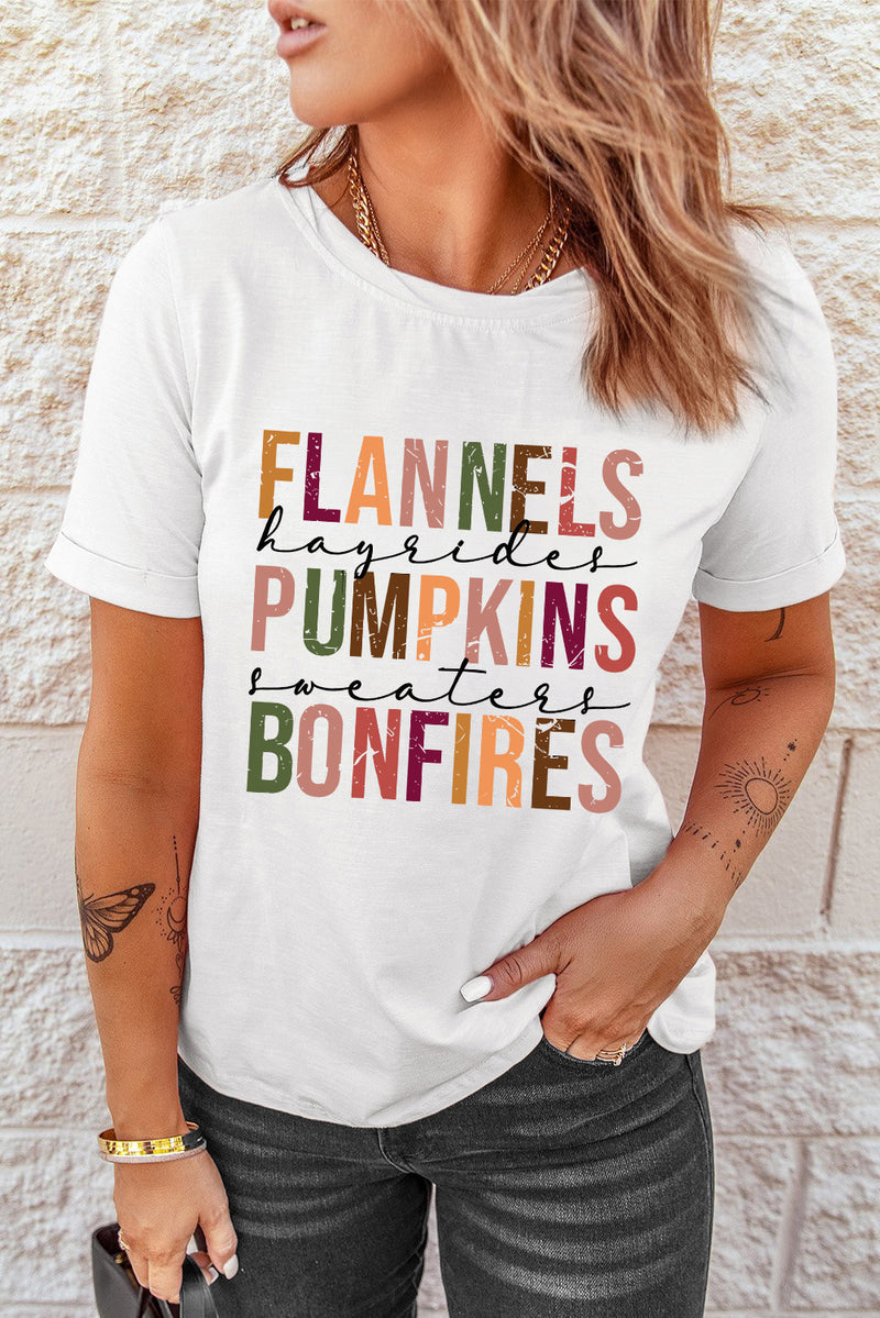 White FLANNELS PUMPKINS BONFIRES Crewneck Graphic Tee