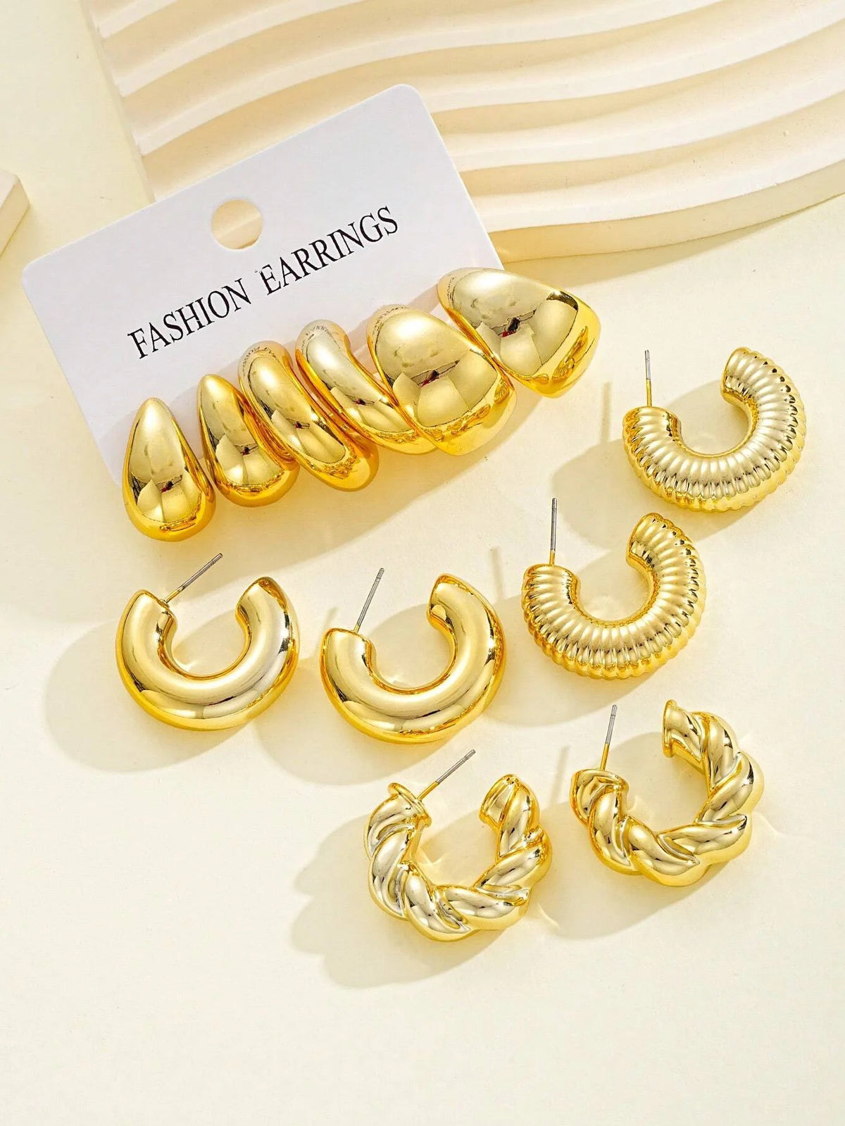 12pcs/Set Classic Fashion Twist C Shape Tear Drop Design Women's Gold-Color Earrings For Daily Workplace And Party Outfits 2024