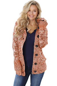 Orange Long Sleeve Button-up Hooded Cardigans