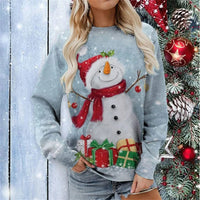 Women Christmas Sweatshirts Winter Snowman Snowflake Print Long Sleeve Y2k Hoodie Streetwear Pullovers Tops Comfortable Clothing