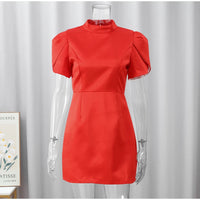 Elegant Women Luxury Formal Hollow Red O-neck Mini Dress Fashion Bow Pad Shoulder Evening Vestidos Ladies Street Party Vestidos