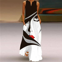 Women's summer Boho vintage maxi dress Women's pocket loose casual print A-line dresses