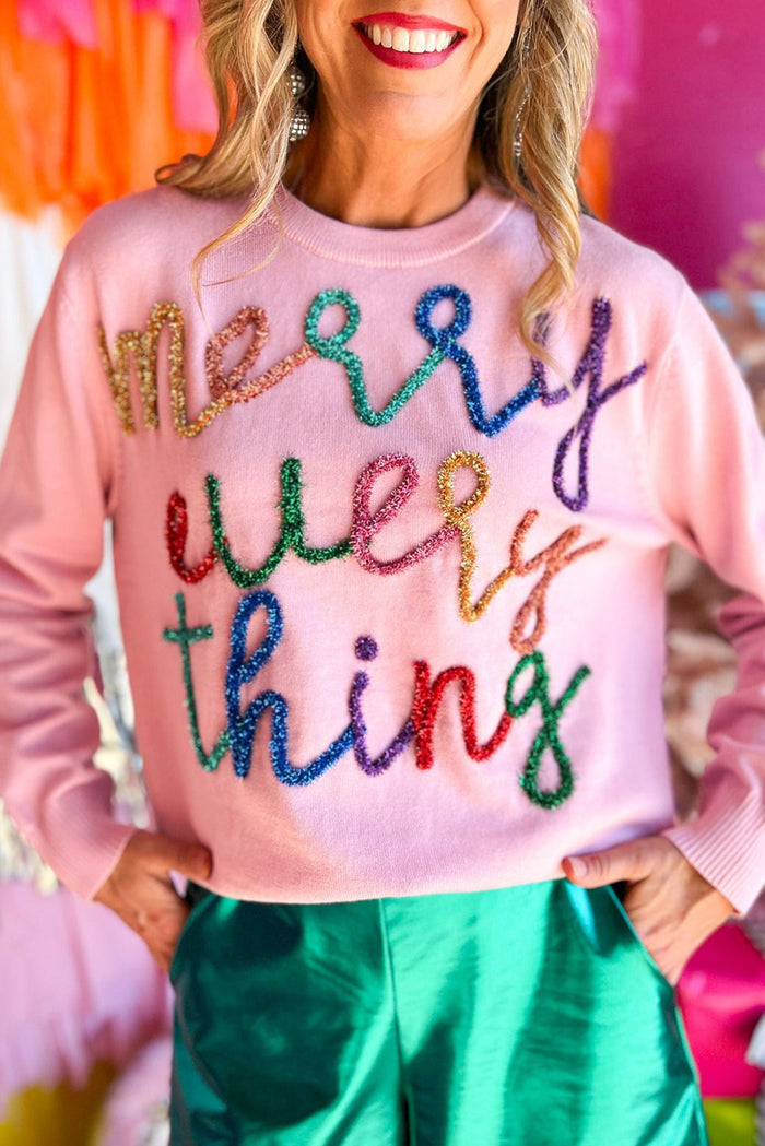 Pink Merry Everything Script Sweater