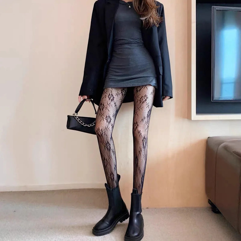 Women Rattan Sexy Stockings Club Party Anti-Snagging Flowers Tights Calcetines Fish Net Stocking Fishnet Mesh Lace Pantyhoses