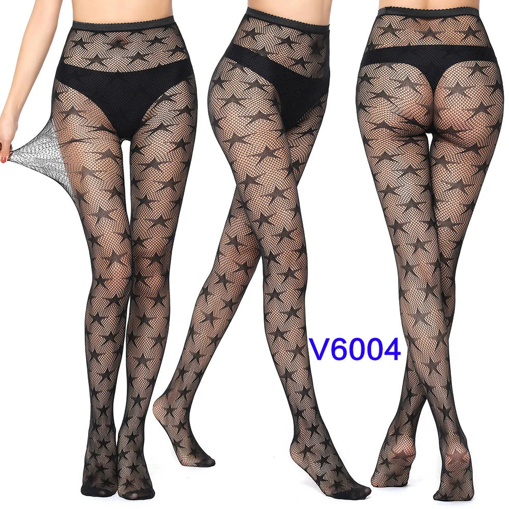 Women Sexy Fishnet Tights Jacquard Weave Seamless Pantyhose Yarns Garter Grid Fish Net Stockings Black Spider Gothic Lace Tights