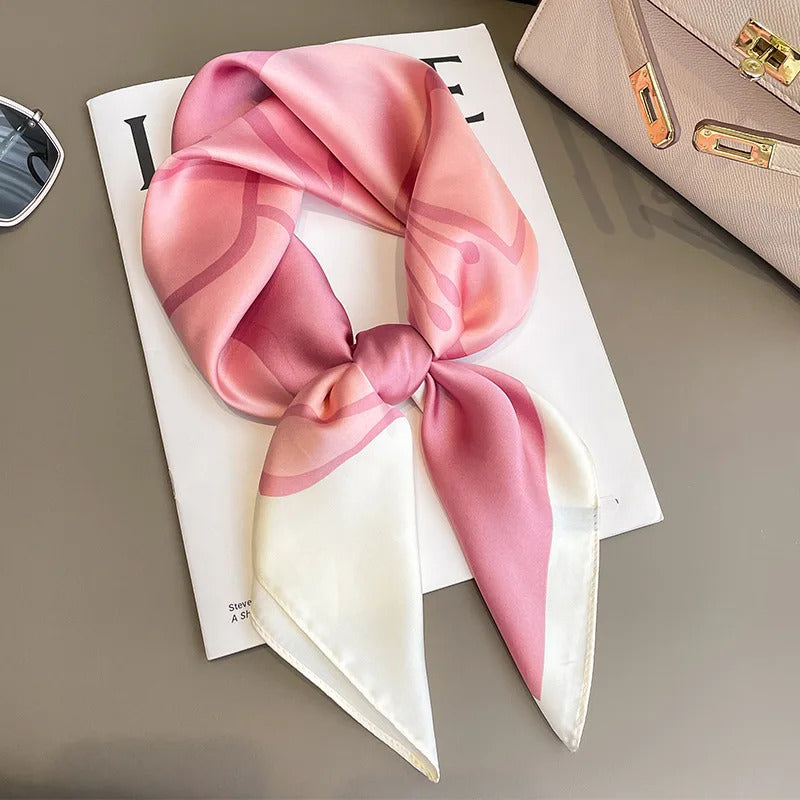 Flower Silk Square Scarf Women Satin Shawl Wrap Hijab Female Hair Band Wrist Luxury Headkerchief 70*70cm Echarpe 2024 Bandana