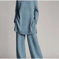 Loose Knitted Pullover Pants Set Women Casual Turtleneck Sweater Wide Legs Long Trousers 2025 Spring New Lady Solid Suits