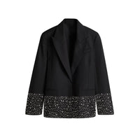 Elegant Rhinestone Jacket Sets Women Shinny Black Lapel Long Sleeve Button Jackets Mini High Waist Shorts Fashion Party Outwear