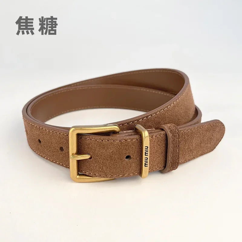 Frosted Suede Belt for Women Pin Buckle All-match Jeans Dress Decorated with Stylish Leather Trend Belt for Women