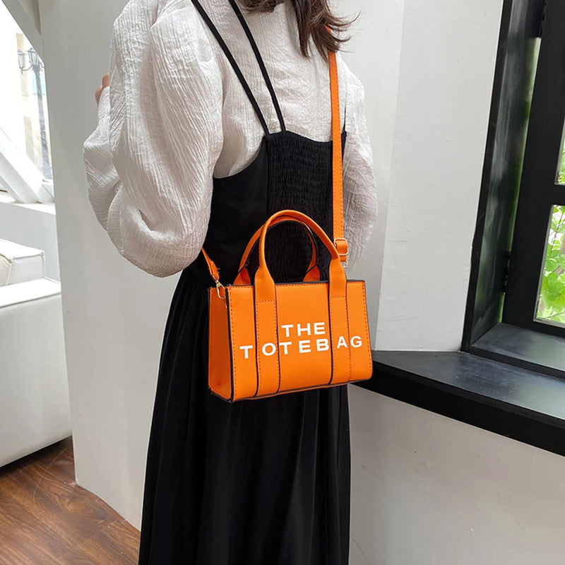 Women Tote Bag Contrast Letters Fashion Ladies Commute Bag PU Leather Portable Casual Simple Adjustable Straps Female Satchel