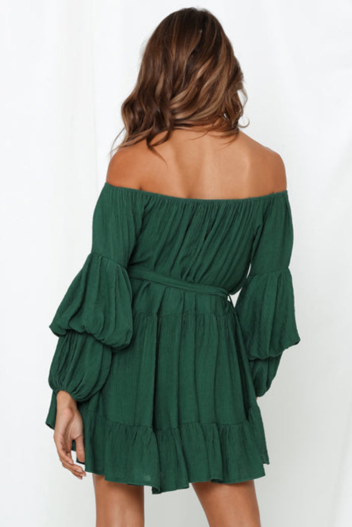 Women's Off-Shoulder Tiered Bubble Sleeve Ruffled Dress