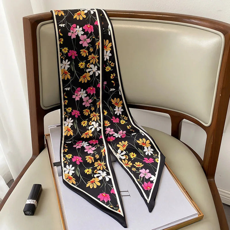 Long Silk Scarf Bag Tie Lady Neck Skinny Scarves Hairband Foulard Horse Print Brand Lady Neckerchief Ribbon 2021 Spring New