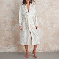 Women Flannel Robe Home Sleepwear Floral Print Shawl Collar Bathrobe Kimono Robe with Belt Winter Warm Pajamas Clothes