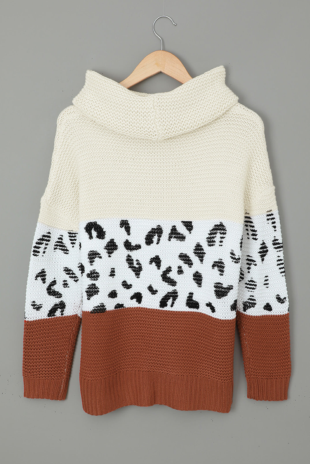 Apricot Turtleneck Splicing Chunky Knit Pullover Sweater