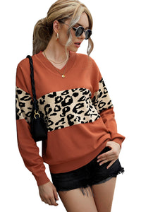 Black Leopard Colorblock V Neck Knit Sweater