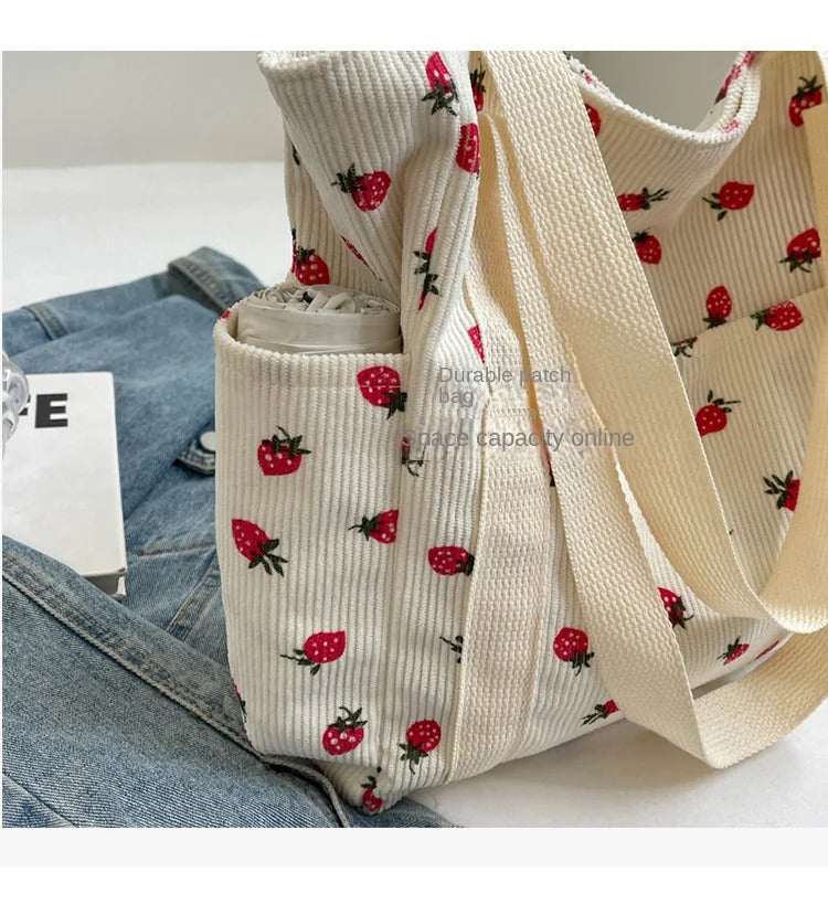 Fresh Sweet Girl Handbag Fashionable High end Corduroy Printed Shoulder Bag Leisure Shopping Commuter Women's Underarm Bag