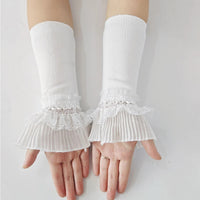 Women Lace Ruffles Cuff Elbow Sleeve Spring Autumn Detachable Fake Sleeve Arm Covers Solid Color Arm Cover Sweater Decorative