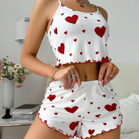 Women's Pajamas Set Sleepwear 2 PCS Short Tank Tops And Shorts S M L White Ventilate Soft Casual Love Printing