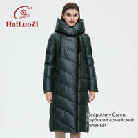 HaiLuoZi 2024 New Women's Winter Jacket Long Warm Windproof Hooded Zipper Quilted Casual Slim Cotton Lady Parkas Women Coat 6055