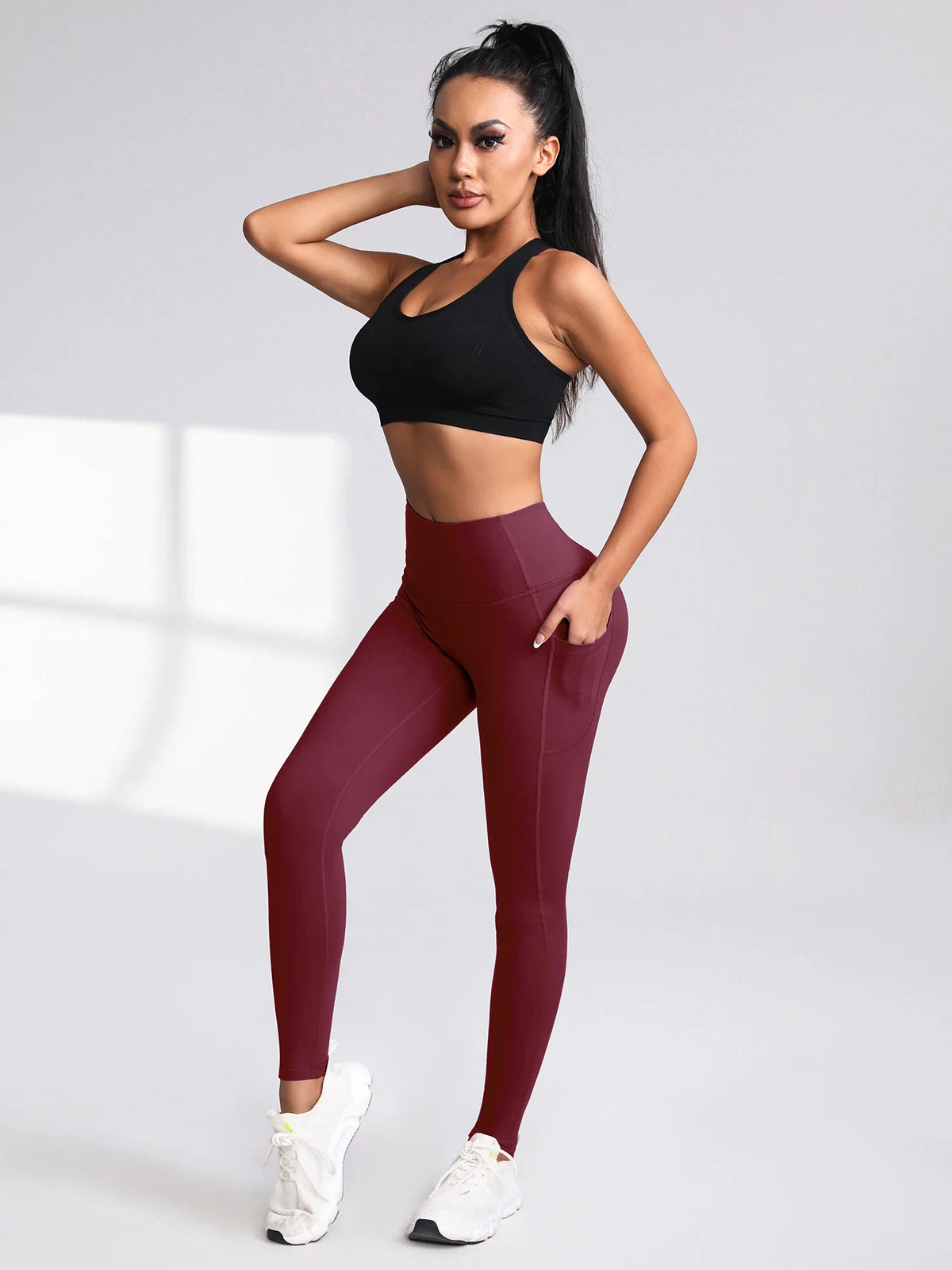 CHRLEISURE 2.0 Pockets Gym Leggings Women Fitness High Waist ActivewearSolid Color Sporty Leggings Women Running Outdoors Pants