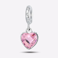 925 Sterling Silver Pendants Zircon Red Love Heart Charms Beads Fit Original Pandora Bracelet Bangles DIY Jewelry For Women