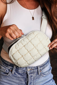 Beige Puffy Quilted Crossbody Bag