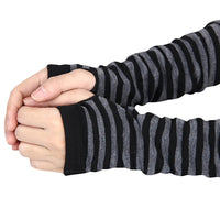 Winter Fashion Striped Arm Warmers Knitted Female Wrist Hand Warmer Pure Color Long Fingerless Gloves Mitten Women Sleeves