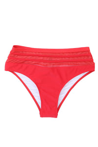 Fiery Red Mesh Striped High Waist Bikini Bottoms