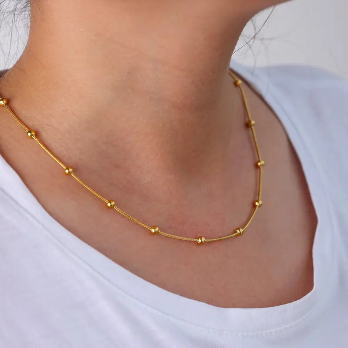 Stainless Steel Beaded Round Snake Chain Necklaces For Women Gold Color Geometric Necklace Luxury Wedding Party Jewelry Gift BFF