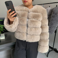 Women's Fashion faux fur coat super hot Autumn Winter women short Faux fox fur fluffy jacket high quality 7xl Ladies furry coats