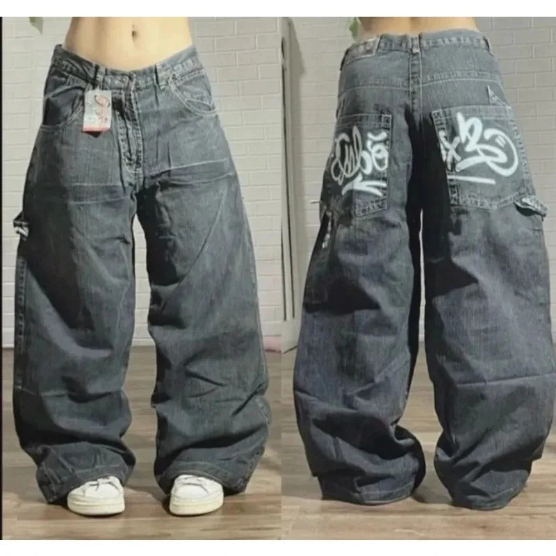 2024 American New Fashion Patch Baggy Casual Jeans For Men And Women Y2K High Street Harajuku High Waist Wide Leg Denim Trousers