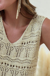 Apricot V Neck Textured Hollow-out Sweater Vest