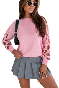 Pink Woven Hollowed Dropped Sleeve Sweater