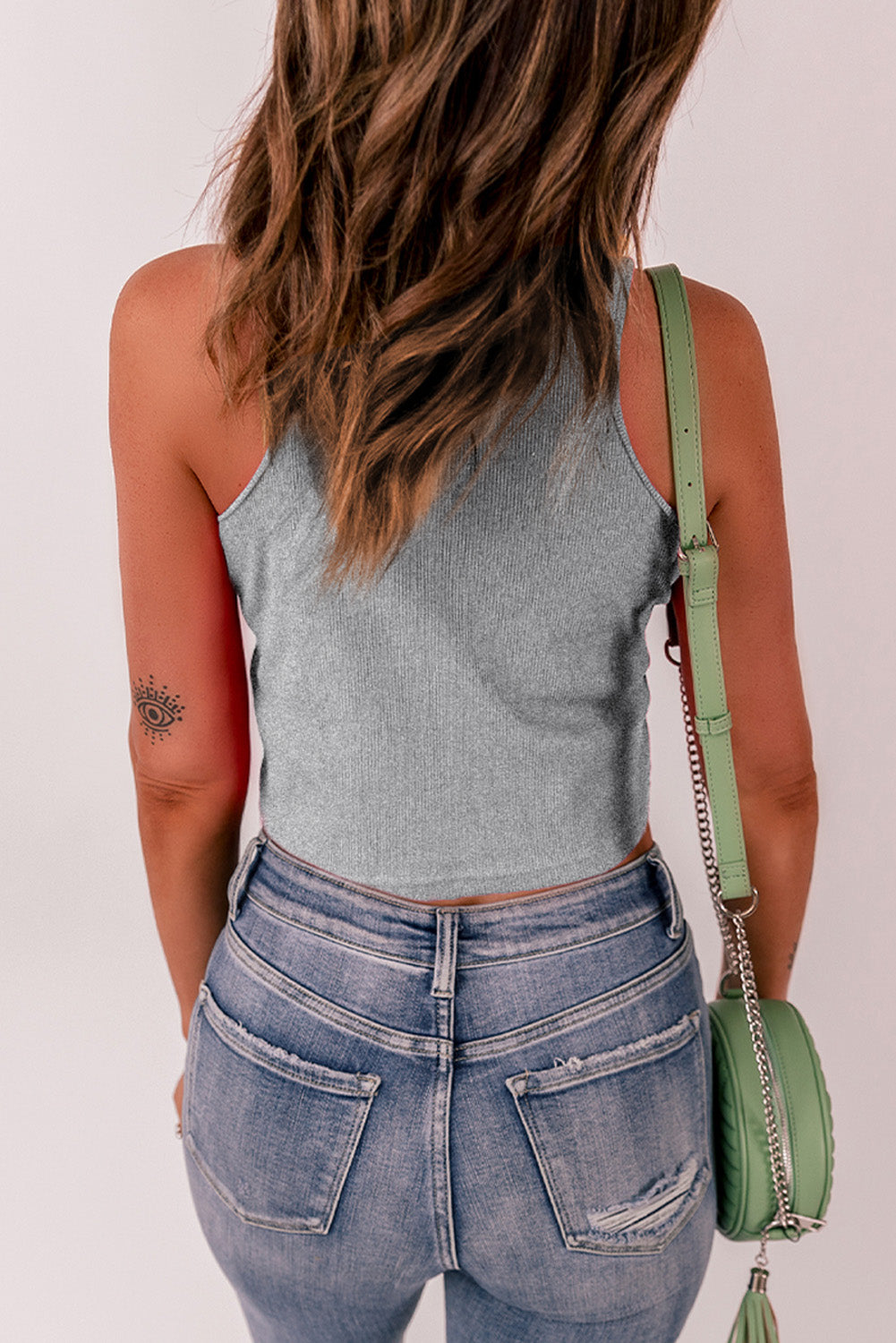 White Rib Knit Crew Neck Sleeveless Crop Top