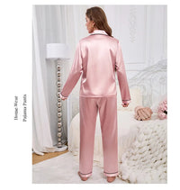 Women's Pajamas Autumn Luxurious Solid Satin Long Sleeve Pajama Set Elegant Lapel Collar Top & Long Pants Sleepwear & Loungewear