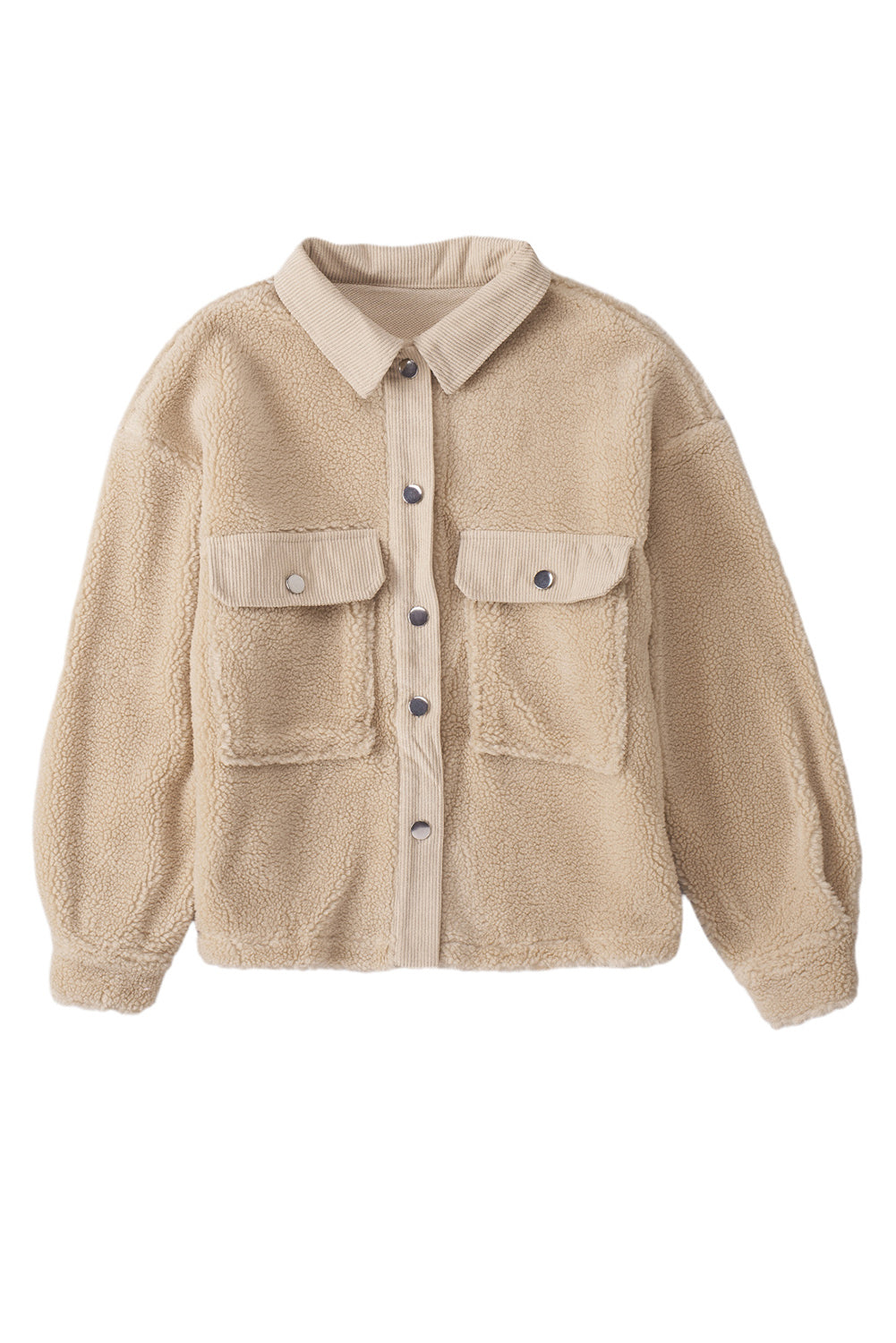 Khaki Corduroy Patchwork Flap Pocket Sherpa Jacket