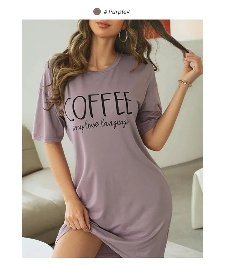 Women's Nightgown Summer Short Sleeve Sleep Shirt Round Neck T-shirt Dress Soft Nightdress Home Clothes Sleepwear & Loungewear