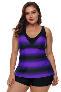 Purple Black Ombre Print Strappy Tankini and Short Set