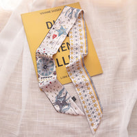 2023 French Versatile Tarot Goddess Sun Ladies 100% Twill Silk Scarf Decoration Long Strip Tie Binding Bag Ribbon