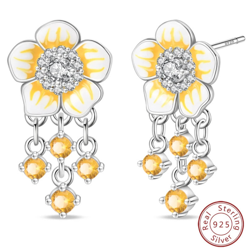 Fresh Spring Women's 925 Sterling Silver Tulip Rose Bee Fruit Original Design Earrings Fit Engagement Party Exquisite Jewelry