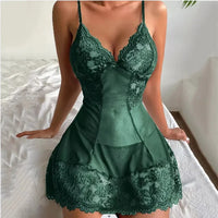 Women Nightdress Sexy Lace Chemise Bow Nightgown Sleepwear V Neck Full Slip Babydoll Lingerie Sleep Dress