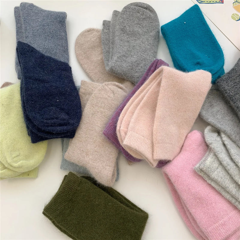 Winter Thicken Warm Long Socks Rabbits Hair Women's Socks Solid Thermal Cashmere Harajuku Crew Sock News Fashion Japanese Kawaii