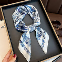 2024 New Silk Square Hair Scarf Foulard Pashmina Shawls Wraps Neck Scarves Women Floral Bandana Headbands Floral Bufandas Female