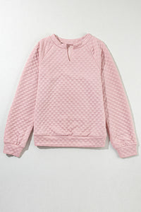 Light Pink Split Neck Quilted Long Sleeve Top