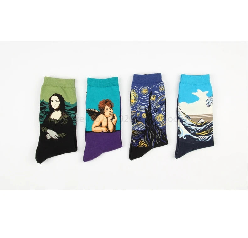 Autumn winter Retro Women Art Van Gogh Mural World Famous Oil Painting Series Men Socks Funny Socks