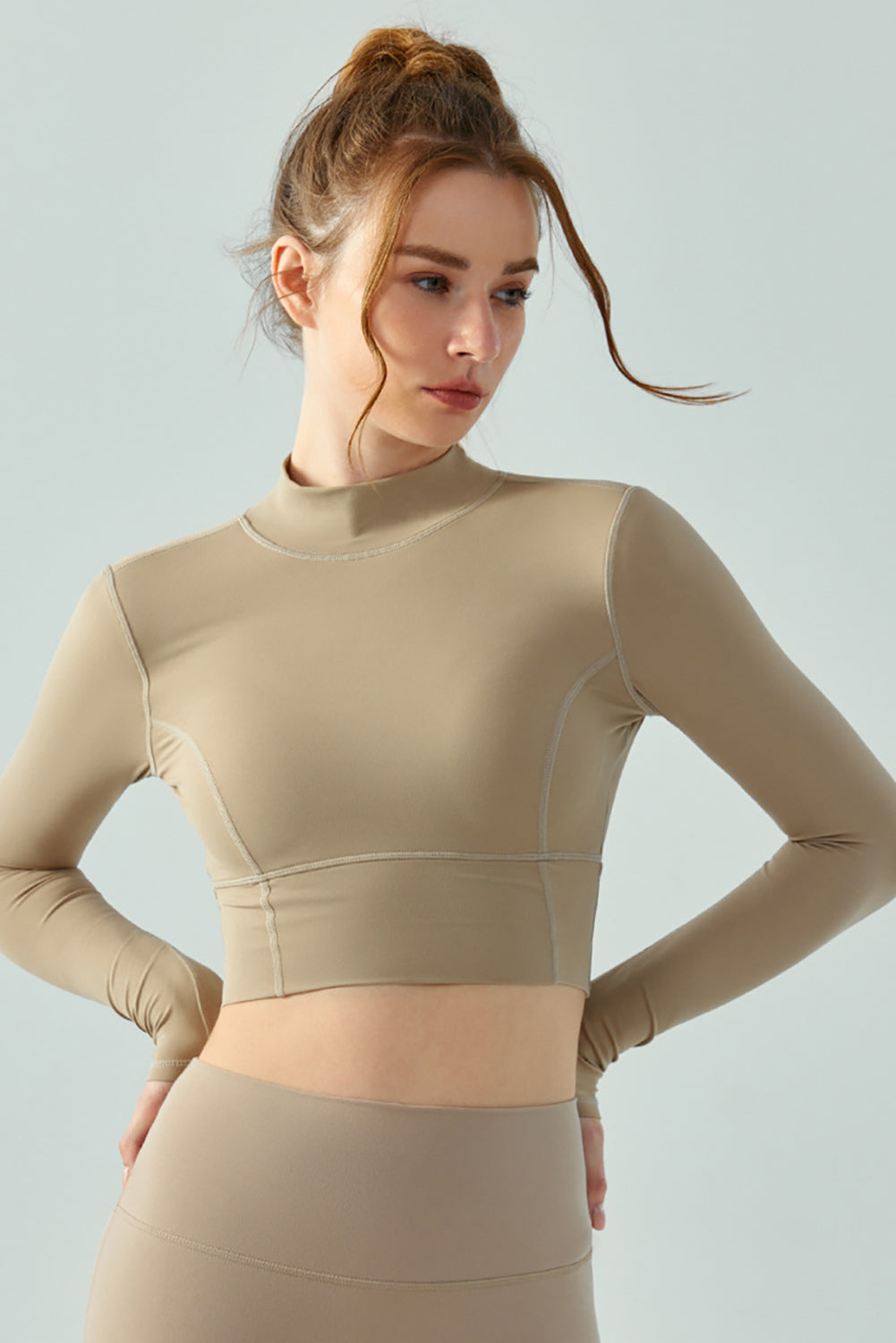 Parchment Seam Detail Cutout Long Sleeve Active Crop Top