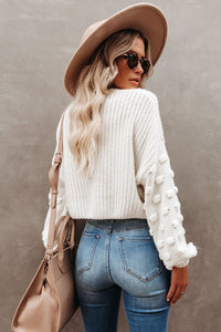 Brown Bubble Sleeve Cropped Knit Sweater